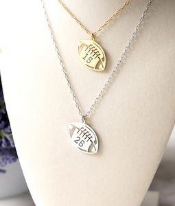 Personalized Football Necklace, Custom Jersey Number Necklace, Engraved Football Charm, Sports Mom Gift, Team Player Necklace