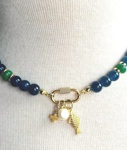 Navy Blue and Green Beaded Charm Necklace | Gameday School Spirit  Necklace | Beaded Necklace | Sports Necklace